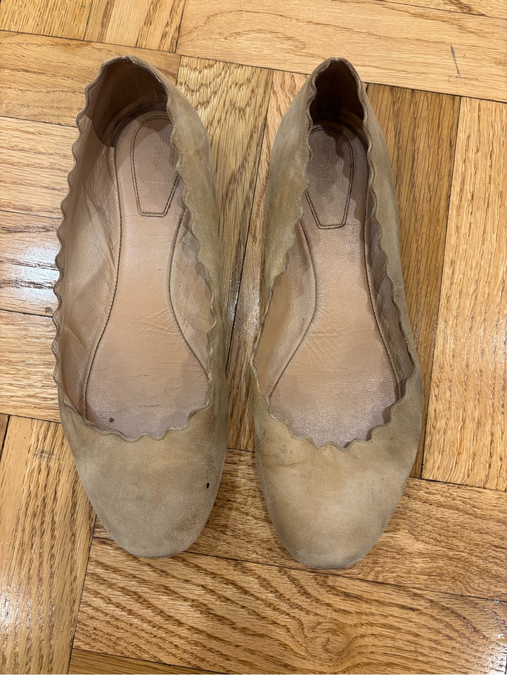 Chloe Lauren Suede Scalloped Ballet Flats